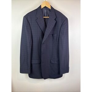 Brandini Blazer Mens 44 Navy Blue Windowpane Wool Sports Coat Jacket  Notch